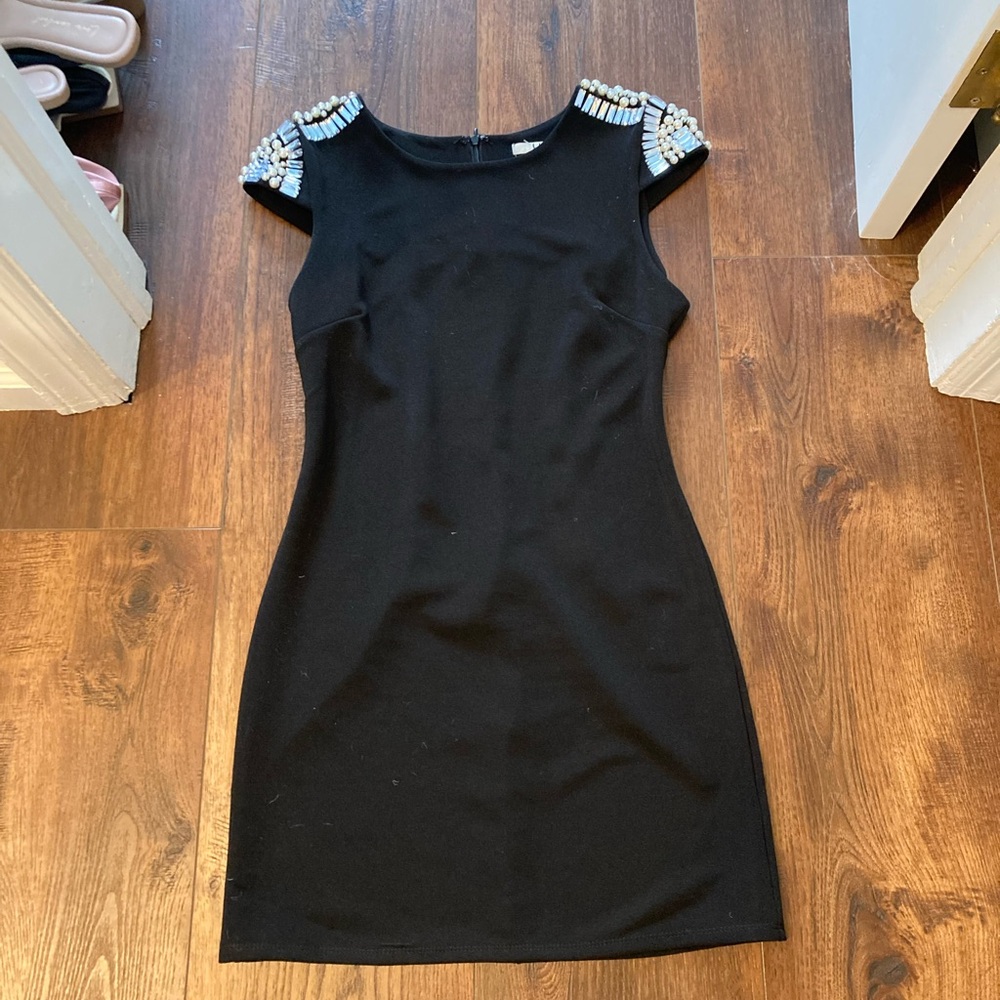 Ya Los Angeles black beaded shoulder dress size M